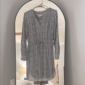 LOFT Geometric Pattern Long Sleeve V-Neck Dress
